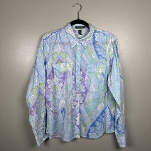 Lauren Ralph Lauren Beautiful Pastel Paisley Button Up Shirt Roll Tab‎ Women’s L